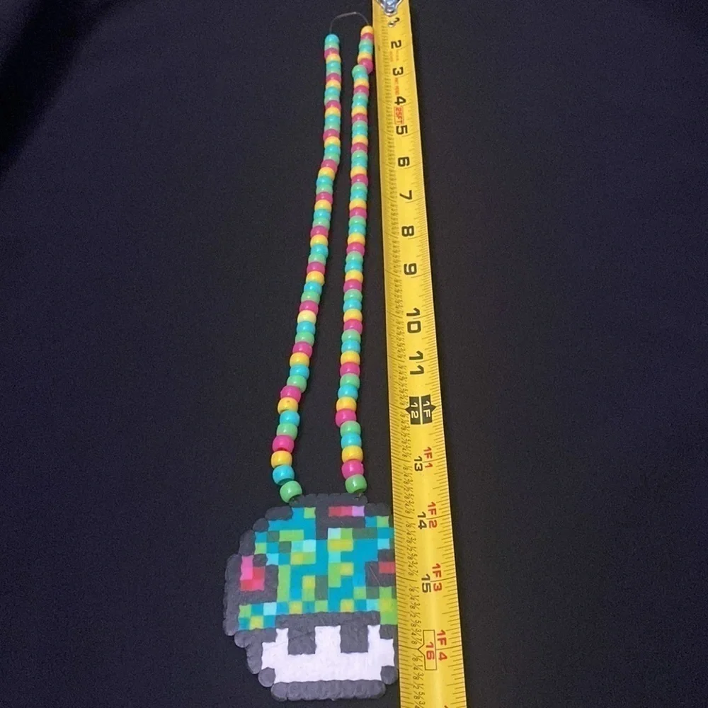 Rave Mushroom￼￼ Kandi Perler Necklace EDM EDC Fest Rave Dance bead necklace - Picture 3 of 4